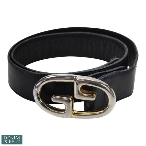 Gucci Black Leather Belt Gold GG Oval Buckle Women’s 31” Authentic Vintage - Picture 1 of 8
